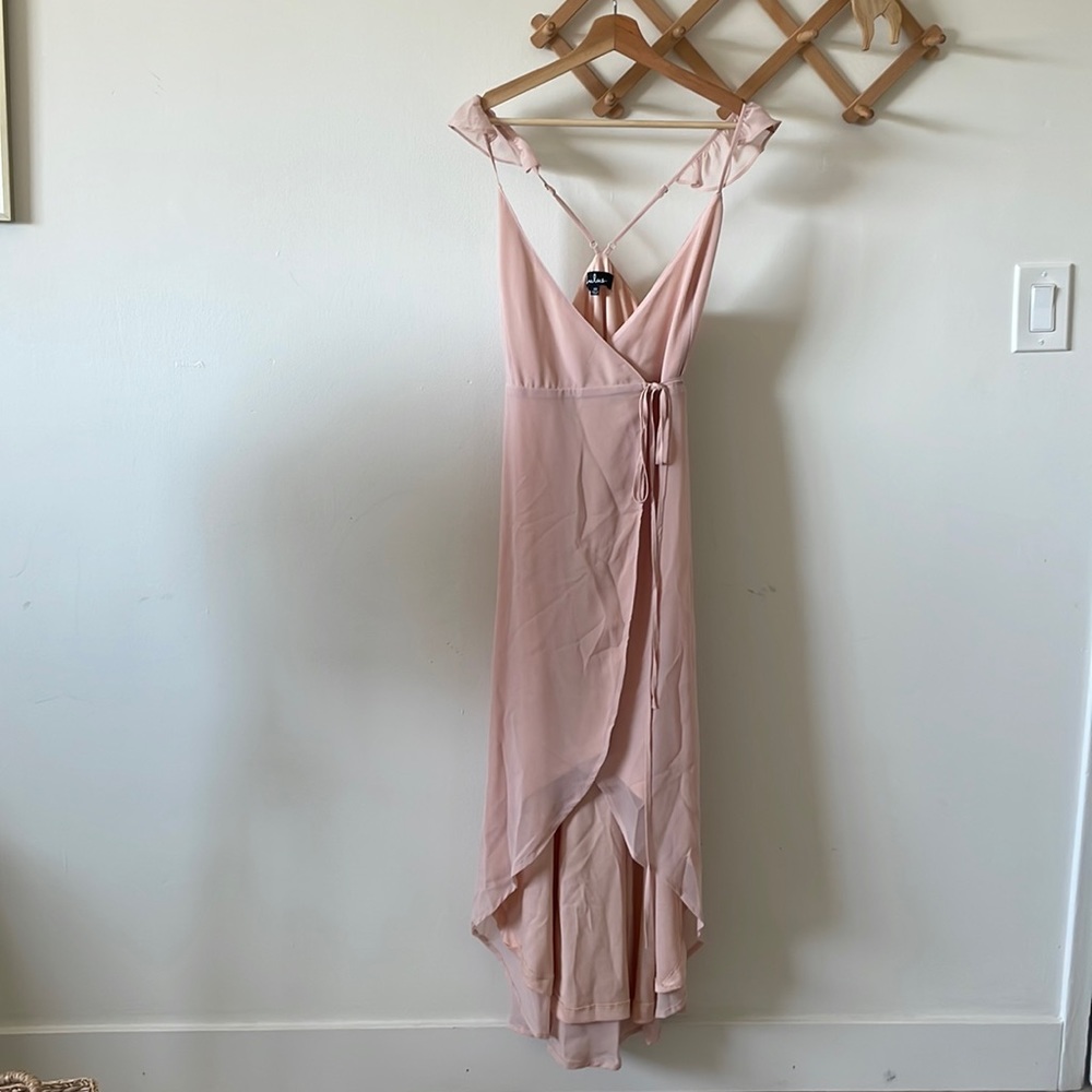 Pink ruffle wrap dress